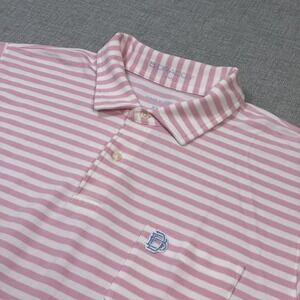 B Draddy Golf Polo Shirt Mens XL Pink Striped Cotton Blend Short Sleeve Pocket